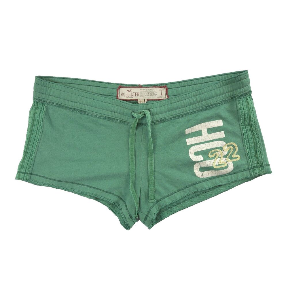 VTG Y2K Hollister Low Rise Micro Mini Sweat Shorts Green L Preppy